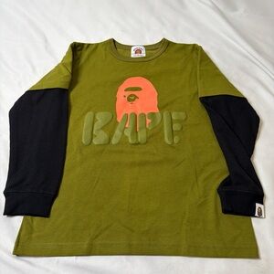 Bape Kids Olive and Black Long Sleeve Tee